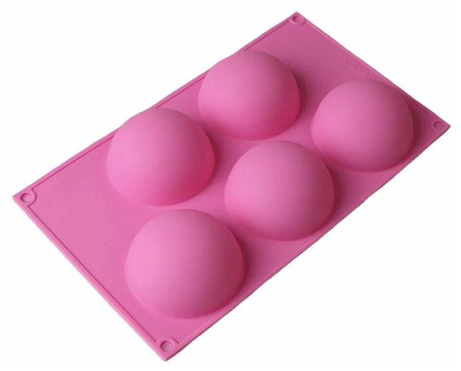 Форма для выпечки силиконовая "Полусферы", 5 ячеек, розовая (диаметр 7,5 см) - фотография № 4