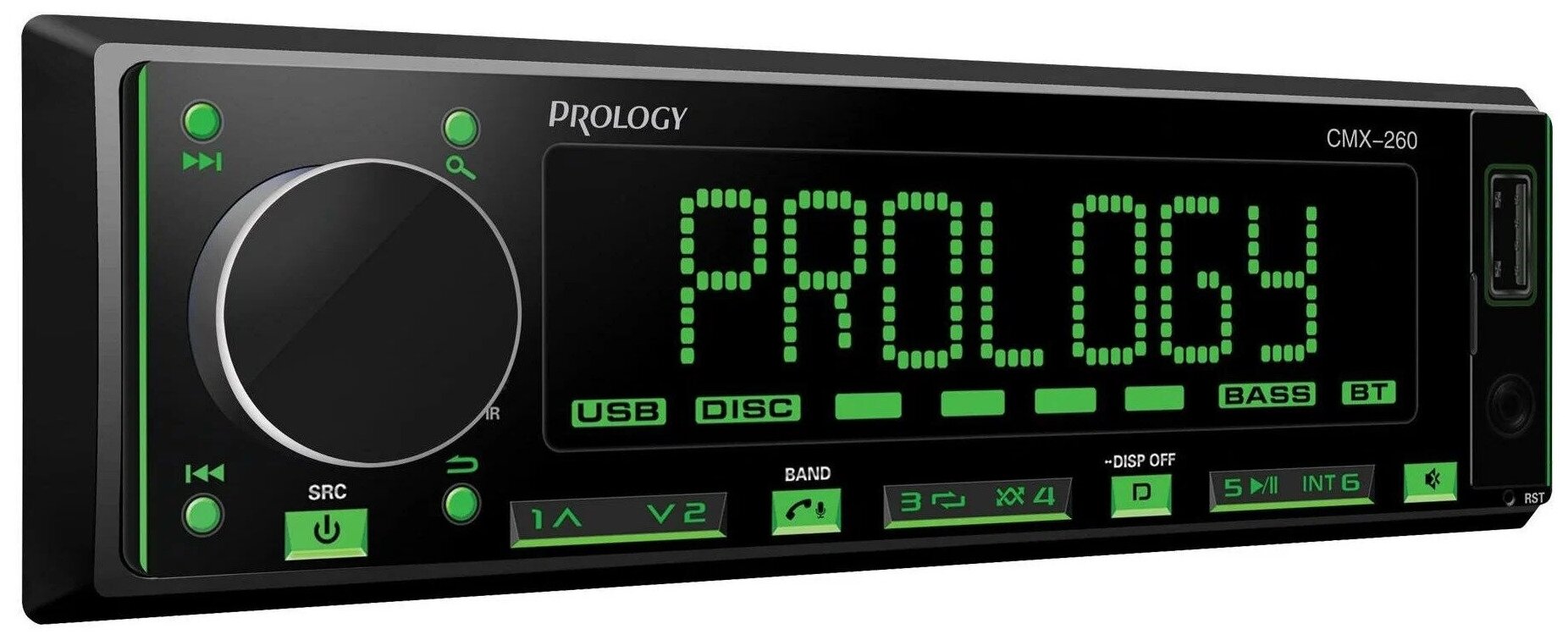 Автомагнитола PROLOGY PRCMX260 1DIN управление телефоном через BT мультиколор (сменная многоцветовая)