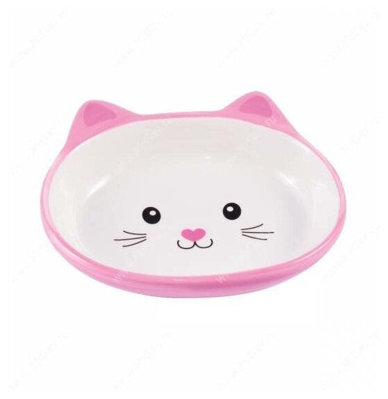 КерамикАрт миска керамическая для кошек 160 мл Мордочка кошки розовая - фотография № 3