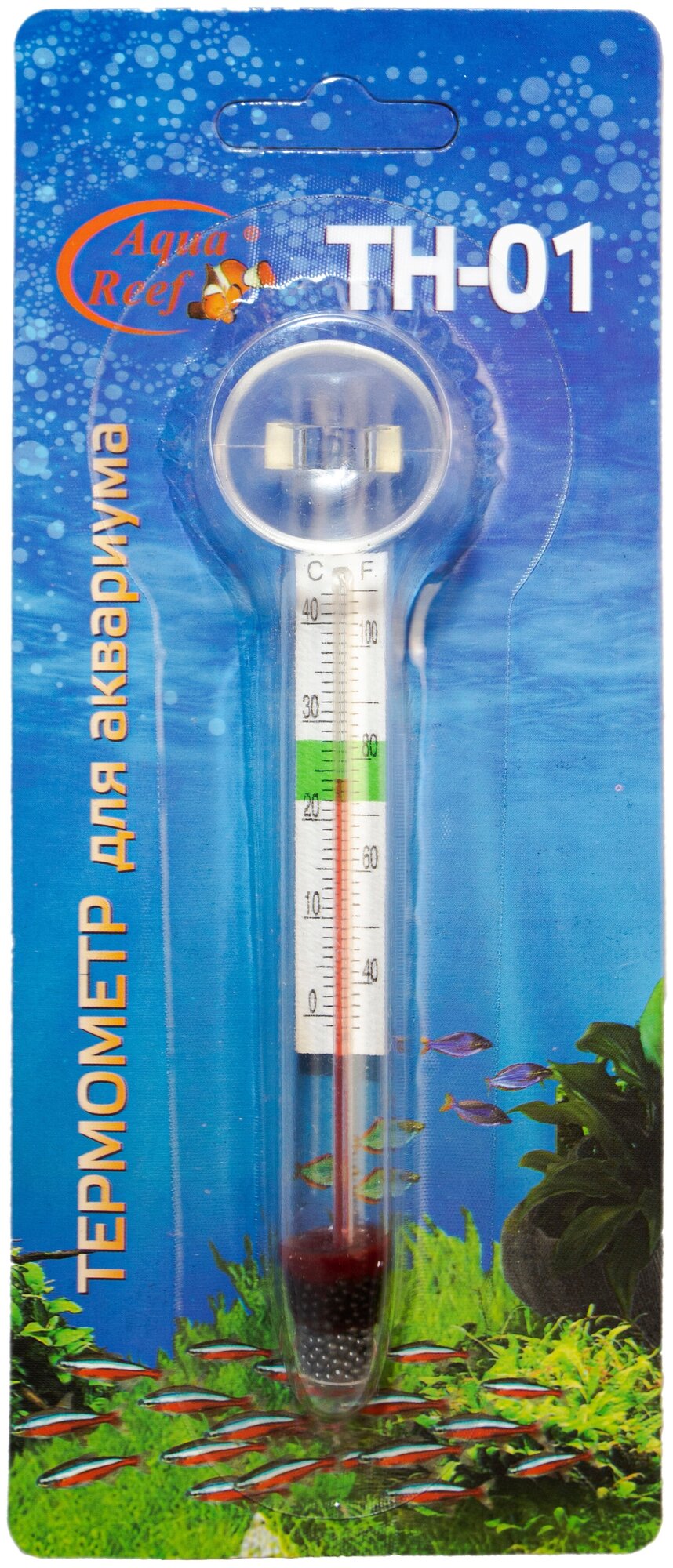 Термометр для аквариума Aqua Reef ТН-01 на присоске стеклянный прозрачный 11 см