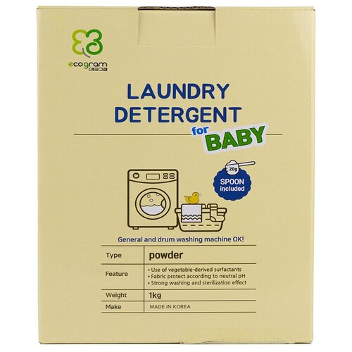 Ecogram Laundry Detergent Baby Высококонцентрированный экологичный стиральный порошок универсальный с энзимами и активным кислородом для детского белья 1 кг на 30 стирок