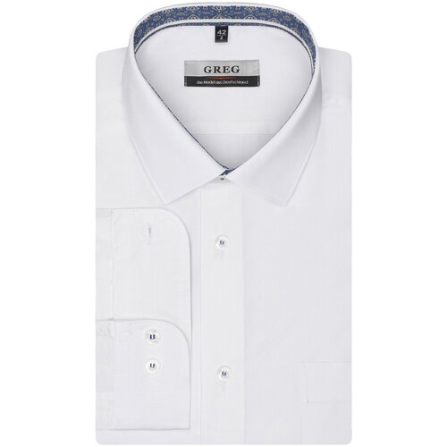 фото Рубашка мужская длинный рукав greg 100/119/wh/8p_gb, прямой силуэт / сlassic fit, цвет белый, рост 174-184, размер ворота 44