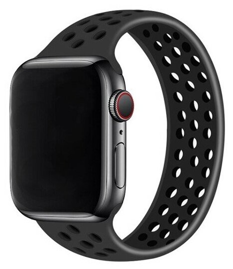 Ремешок-браслет силиконовый перфорированный NK для Apple Watch 42/44/45мм (7), черный+серый, L(156mm)