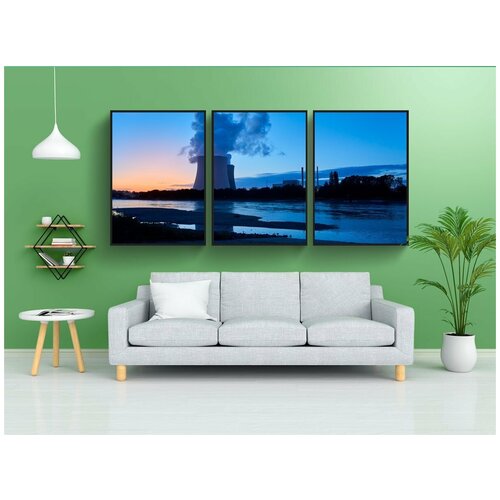 фото Набор модулных постеров для интерьера "атомная электростанция, градирни, восход солнца" 60x90 см. в тубусе, без рамки lotsprints