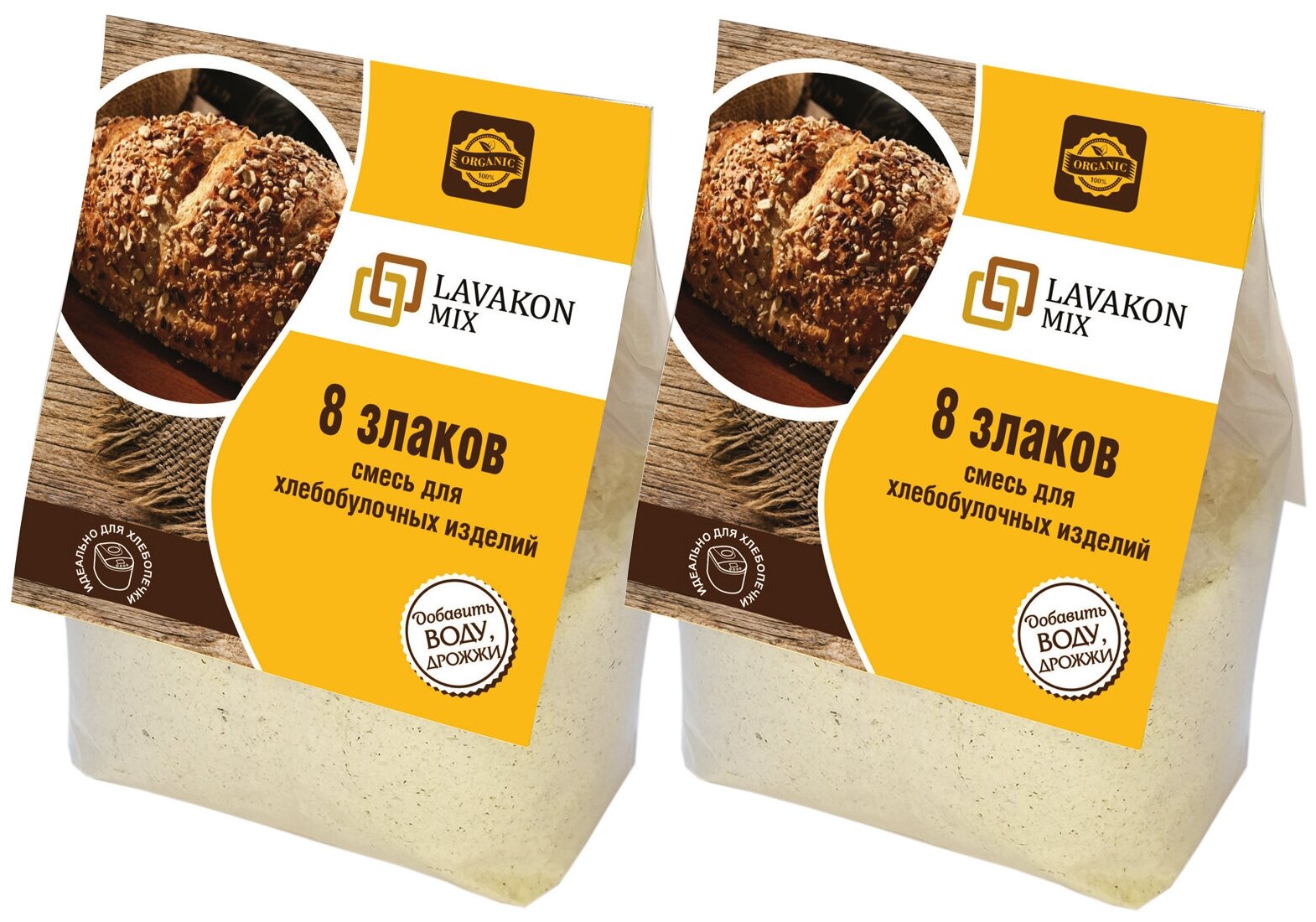 Смесь для выпечки хлеба LAVAKONMIX Хлеб 8 злаков 2 шт по 450 гр