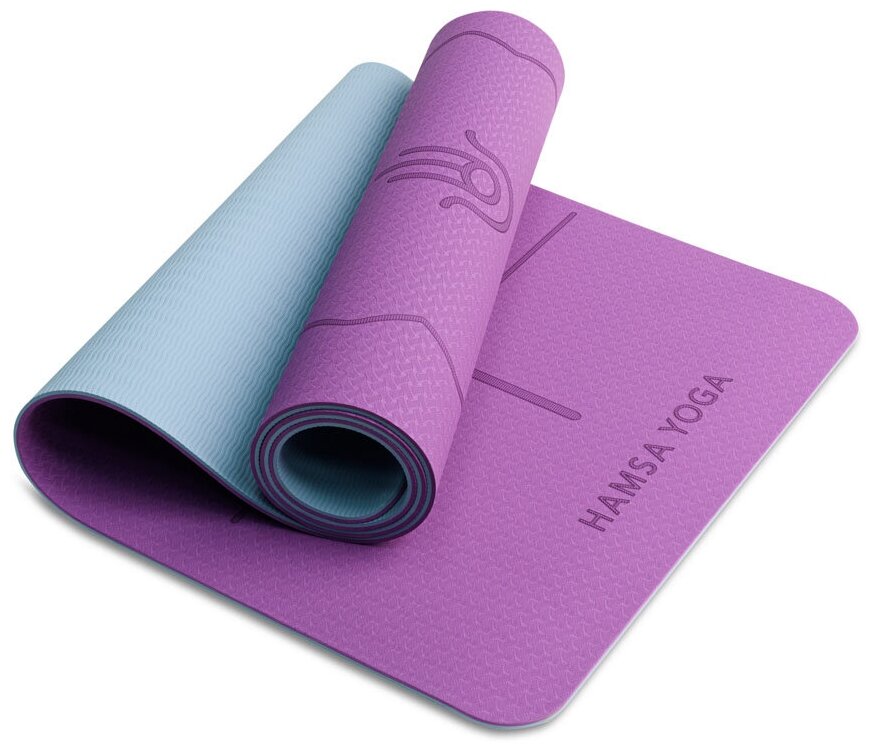 Hamsa Yoga Спортивный тренировочный коврик для йоги и фитнеса с покрытием TPE+TC Гимнастический инвентарь для фитнеса Размер 183х61х0.6 см.