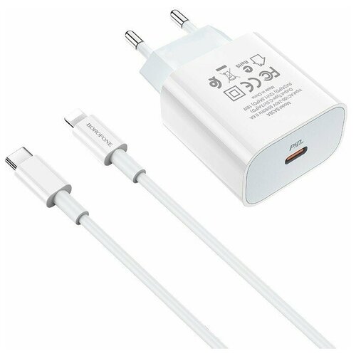 фото Borofone ba38a сетевое зарядное устройство 18w usb type-c с кабелем lightning (белое)