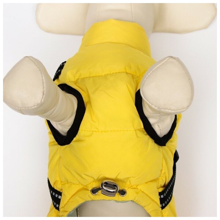 Куртка для собаксо шлейкой, размер 14 (ДС 32 см, ОГ 42 см, ОШ 31 см), лимонная - фотография № 6