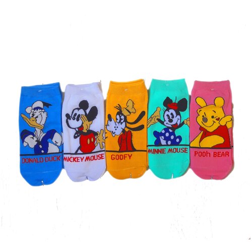 Детские носки для девочки с мультяшками, набор 5 пар / 17 р нет бренда цвет серый/синий/бирюзовый/коралловый