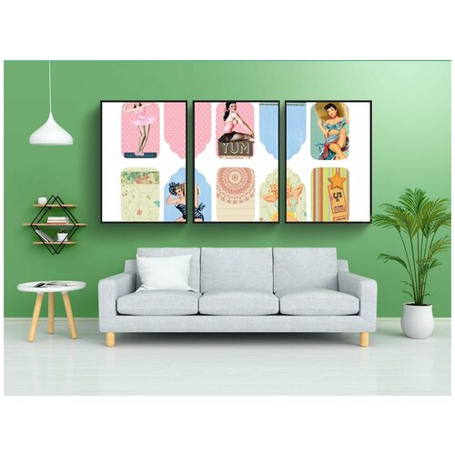 фото Набор модулных постеров для интерьера "ретро, теги, альбом для вырезок" 60x90 см. в тубусе, без рамки lotsprints