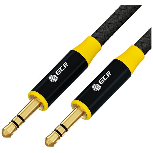 Аудиокабель stereo jack 3.5mm M/M GOLD нейлон для колонки JBL Sony SVEN (GCR-AVC19), черный, желтый, 0.5м кабель gcr aux jack 3 5mm gcr avc81 0 5 м черный