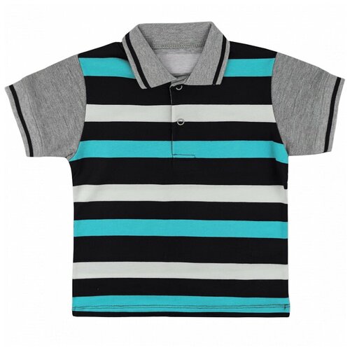 фото Рубашка-поло для мальчика юлала бирюза/синие полосы размер 110-116 ткань пике-100% хлопок