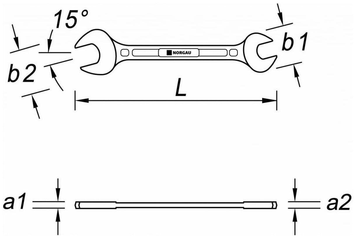 Ключ гаечный рожковый NORGAU Industrial двусторонний, дюймовый 1/4"x5/16", "HРM" High precision machining