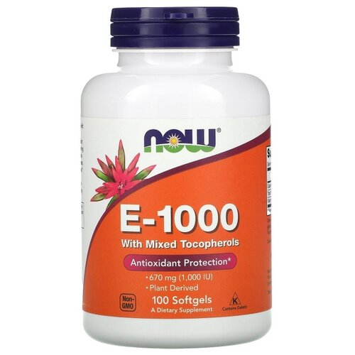Капсулы NOW E-1000 with mixed Tocopherols, 200 г, 100 шт.