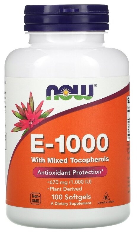 Капсулы NOW E-1000 with mixed Tocopherols, 200 г, 100 шт.