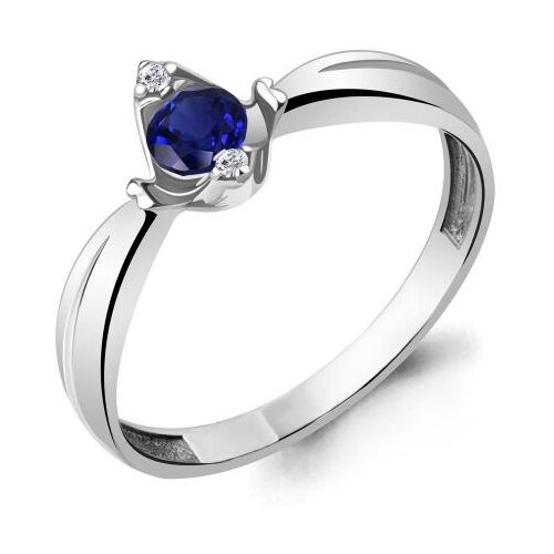 фото Серебряное кольцо aquamarine а68694б с фианитом и гидротермальным сапфиром diamant-online