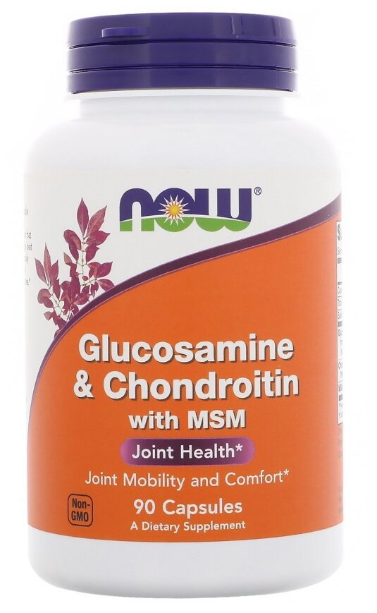 Препарат для укрепления связок и суставов NOW Glucosamine & Chondroitin with MSM, 90 шт.