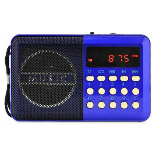 Радиоприемник портативный от батареи, синий / ФМ радио / FM radio / USB / TF card / 3w / 800 mah