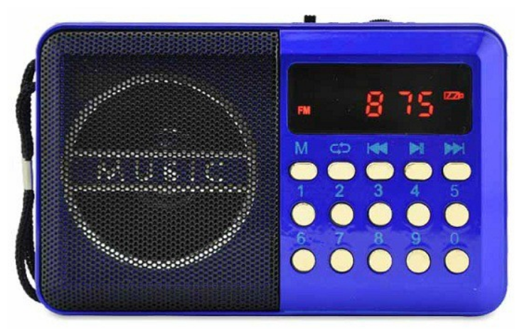 Радиоприемник портативный от батареи синий / ФМ радио / FM radio / USB / TF card / 3w / 800 mah