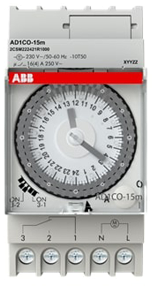 Реле времени модульное ABB AD1CO-15m 110-230 В 16 А 1НО+1НЗ суточное
