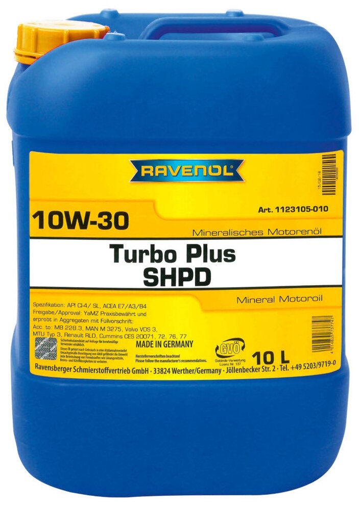 Моторное масло RAVENOL Turbo plus SHPD SAE 10W-30 (10л) new