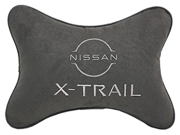 Автомобильная подушка на подголовник алькантара D.Grey с логотипом автомобиля NISSAN X-Trail (new)