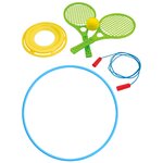 Активные игры для детей 4в1/ Летающий диск + Набор для тенниса + Скакалка спортивная + Обруч 80 см ZEBRATOYS - изображение
