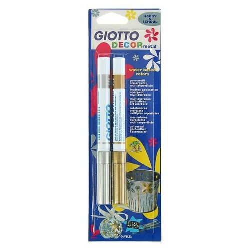 Giotto Маркер-краска (лаковый) для декора Набор 2 цвета GIOTTO Decor Metallic 4.0 золото/серебро