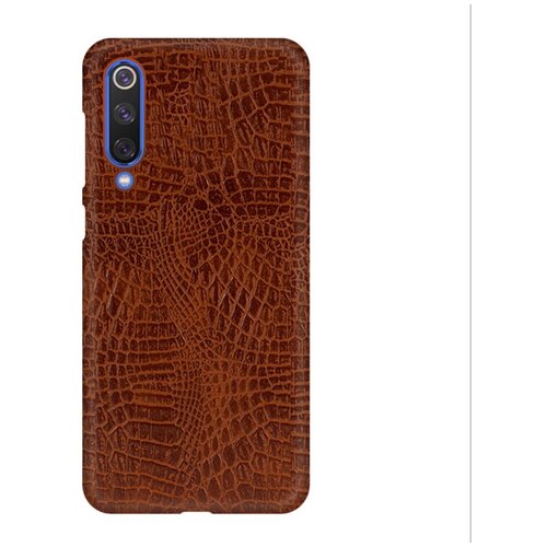 фото Чехол-панель mypads для xiaomi mi 9 se тонкий задний бампер на пластиковой основе с отделкой под кожу крокодила коричневый