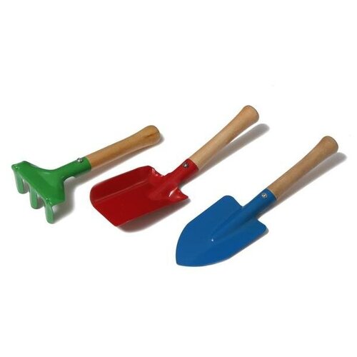 Набор садового инструмента, 3 предмета: грабли, совок, лопатка, длина 20 см, деревянная ручка набор садового инструмента 3 предмета рыхлитель совок грабли длина 20 см цвет микс