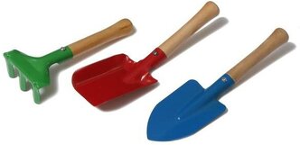 Набор садового инструмента для детей, 3 предмета, 20 см, рукоять дерево Микс 150751