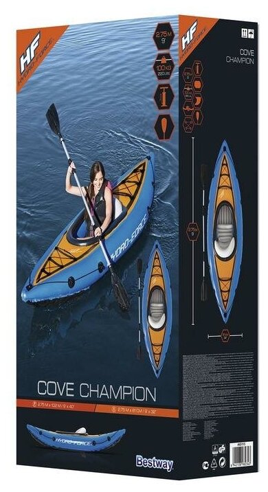 Лодка надувная Cove Champion, 275 x 81 см, вёсла, насос, 65115 Bestway