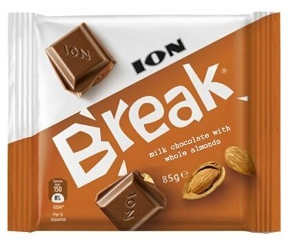 ION Break Брейк шоколад молочный с цельным миндалем, 12 шт по 85 г