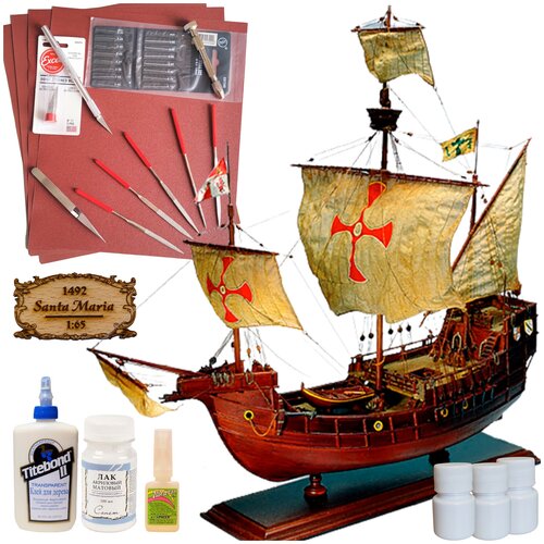 фото Модель парусного корабля amati (италия), каравелла santa maria, м. 1:65, подарочный набор для сборки + инструменты, краски и клей, am1409-rus-full