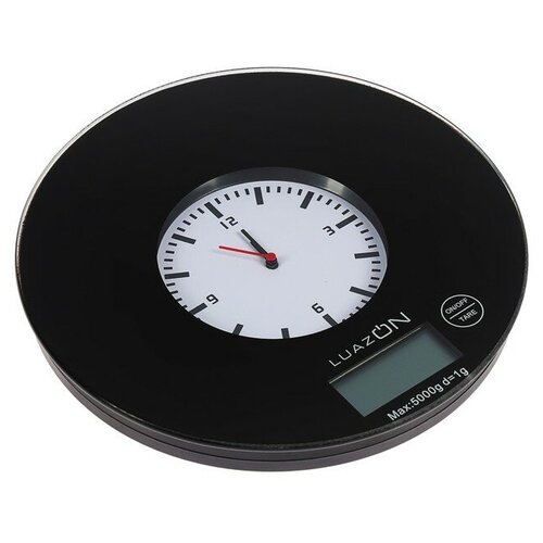 фото Весы кухонные luazon lvk-703, электронные, до 5 кг, встроенные часы, чёрные newstory