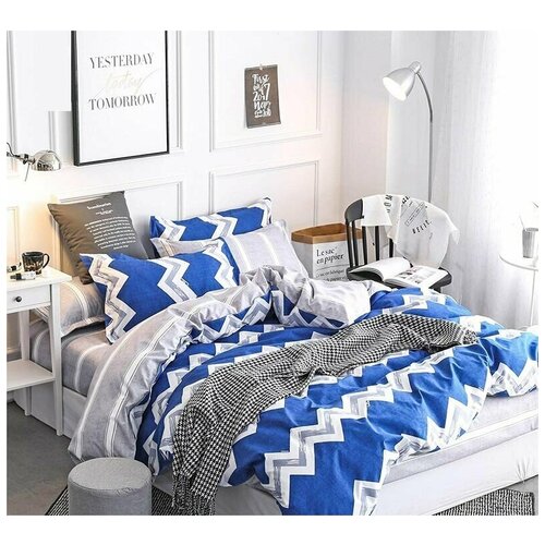 фото Комплект постельного белья grazia-textile 2-спальный zigzag blue, сатин, наволочки 50x70 2 шт. grazia textile