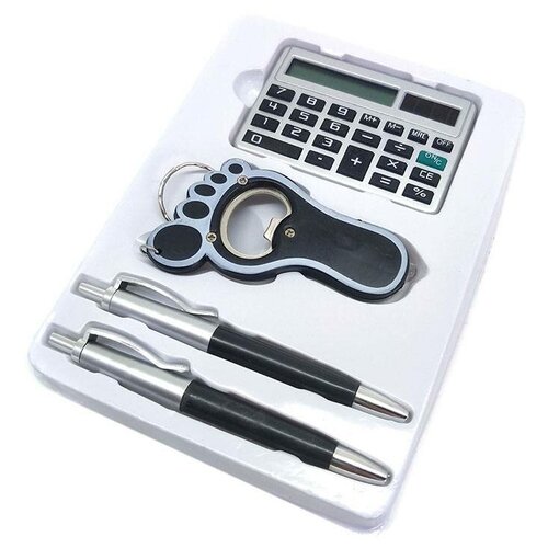 фото Набор мужской две ручки+открывашка (черная) + калькулятор baziator