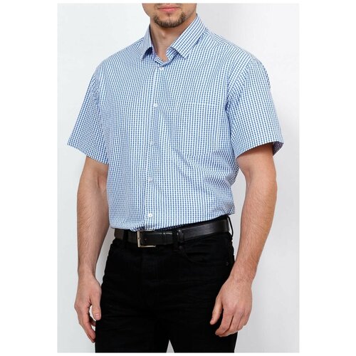 фото Рубашка мужская короткий рукав casino c125/05/134/z/1, полуприталенный силуэт / regular fit, цвет голубой, рост 174-184, размер ворота 39