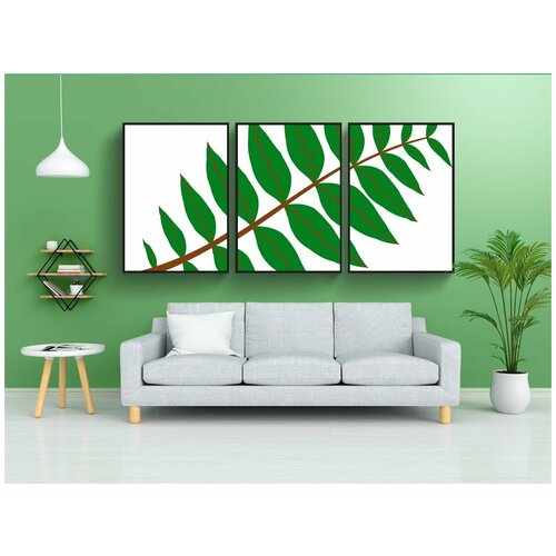 фото Набор модулных постеров для интерьера "листья, завод, зеленый" 60x90 см. в тубусе, без рамки lotsprints