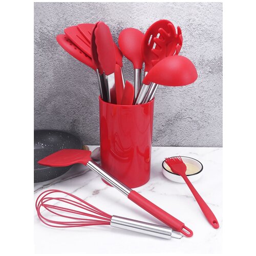 Премиальный набор кухонных предметов из пластика, нержавеющей стали, силикона / 15 шт в наборе