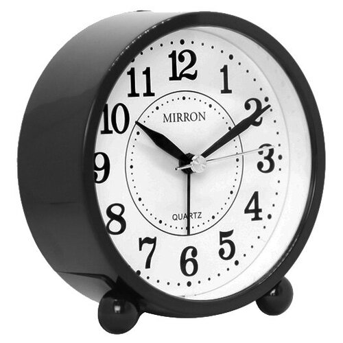 Классический настольный будильник MIRRON 7020 Ч/Часы в спальню/Круглый будильник/Часы для детской/Чёрный цвет