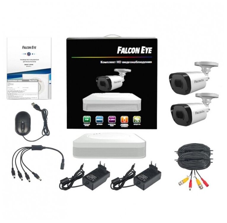 Falcon Eye FE-104MHD KIT Light SMART Комплект видеонаблюдения 4-х канальный гибридный(AHD, TVI, CVI, IP, CVBS) регистратор; Видеовыходы: VGA; HDMI; Видеовх