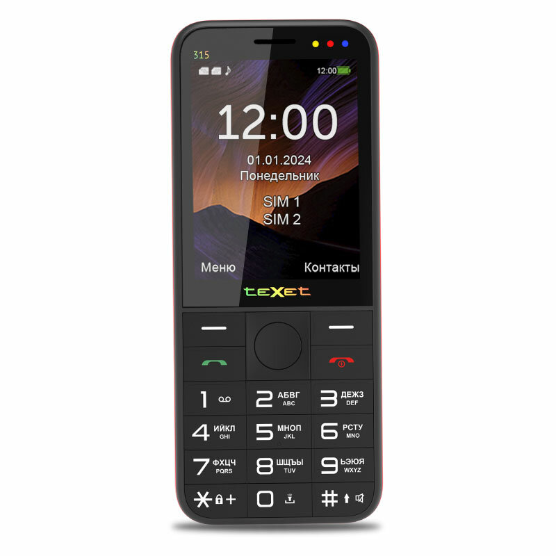 Телефон teXet TM-315, 2 SIM, черный/красный