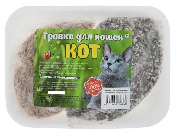 Травка, "Кот" для кошек, на подложке, 1 комплект