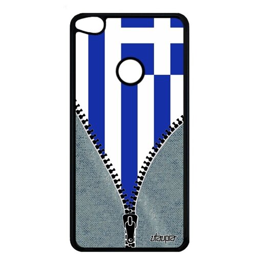 фото Противоударный чехол для // huawei p8 lite 2017 // "флаг греции на молнии" патриот дизайн, utaupia, серый
