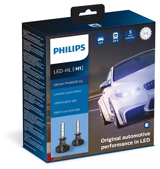 PHILIPS 11258U90CWX2 ампа автомобиьная H1 LED (P14,5s) Ultinon Pro9000 HL (упаковка 2 .) (Philips)