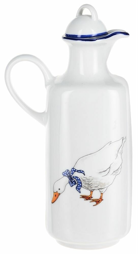 Бутылка для масла Бернадотт "Гуси" 500 мл белая, фарфор, с крышкой, для растительного или оливкового Bernadotte