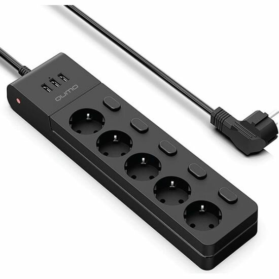 Сетевой фильтр Qumo Power Bar PRO 6SP4U (P-0006) 5-розеток 3xUSB 2 м черный (PB-PRO-6SP4UP-0006)