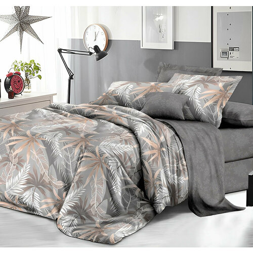 Постельное белье из поплина PL-123 Elin (серый), Евро (наволочки 70x70)