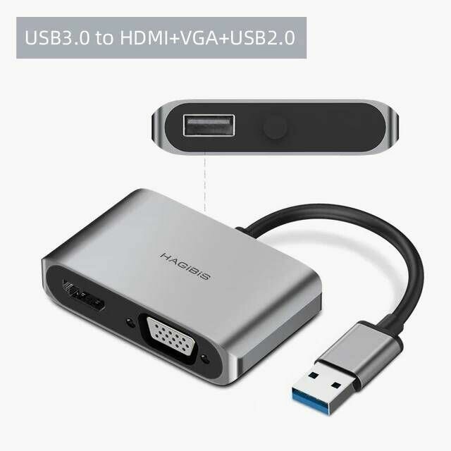 Адаптер Hagibis USB 3.0 для HDMI + VGA + USB 2.0